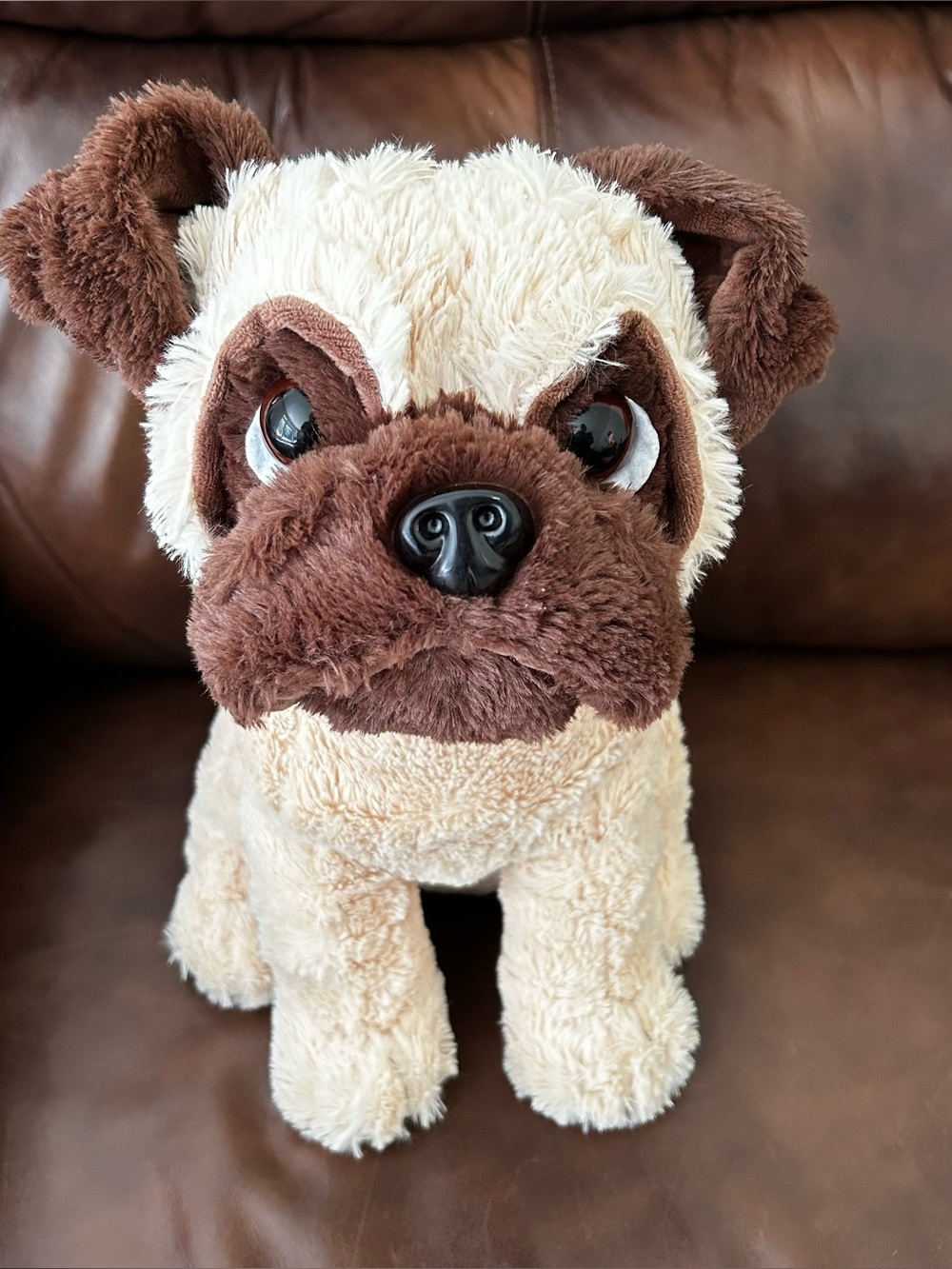 Walmart Pug Dog Plush Stuffed Animal Cream Brown Puppy Sitting Cuddle Toy 14"